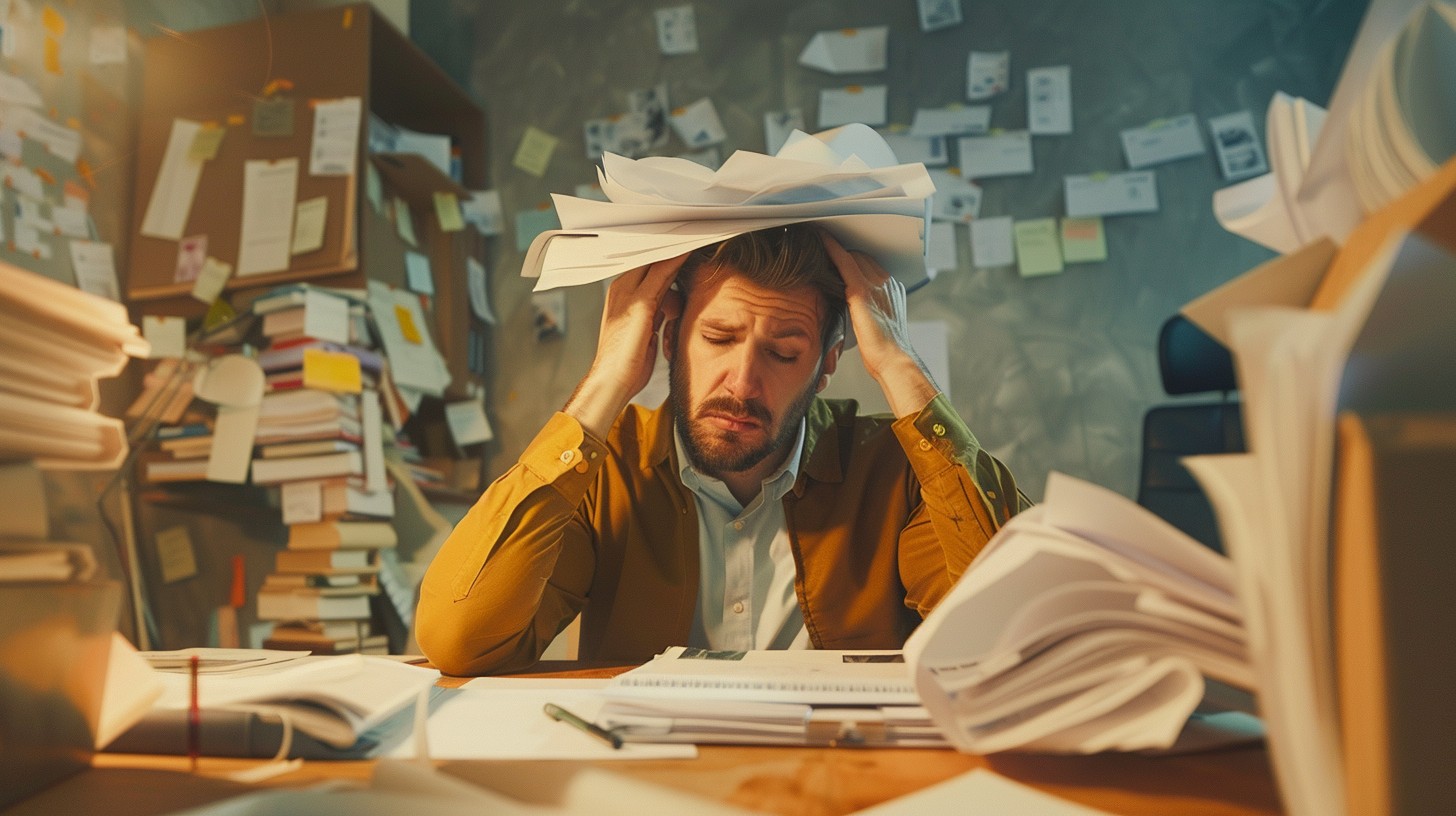 an office worker undergoing excess stress leadidng to hairfall