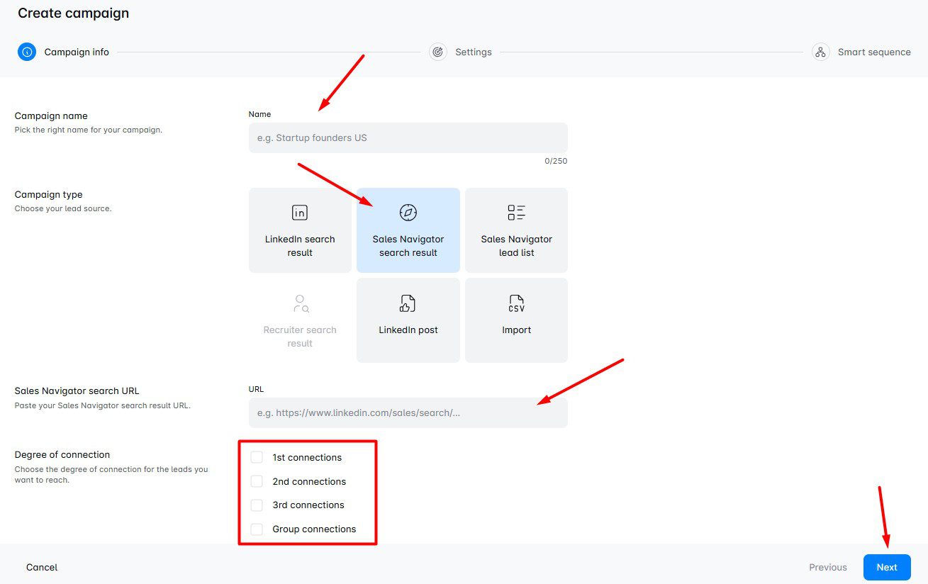 Création de campagne multicanale avec sales navigator dans LeadIn