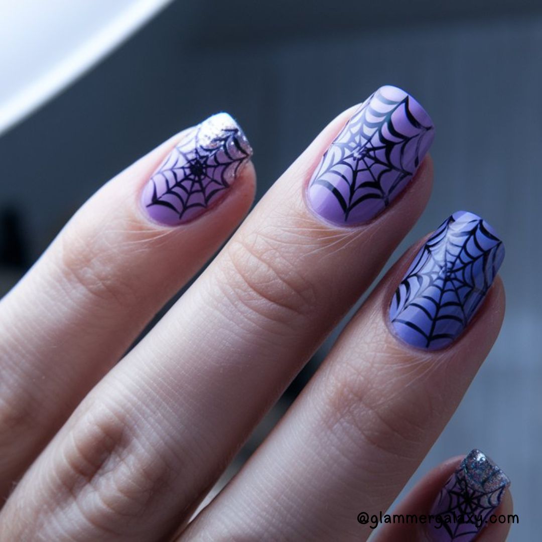 Bold Fall Nail Art Designs Having Spiderweb Nail Designs
