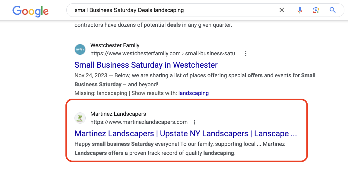 SEO example for small business saturday