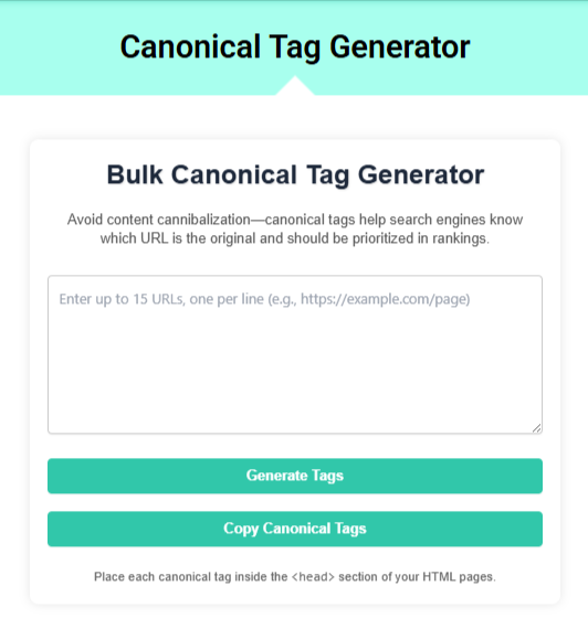 Canonical Tag Generator Tool