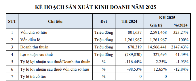 Kế hoạch sản xuất kinh doanh 2025 của PSH (Nguồn: Tài liệu họp đại hội cổ đông 2025 của PSH)