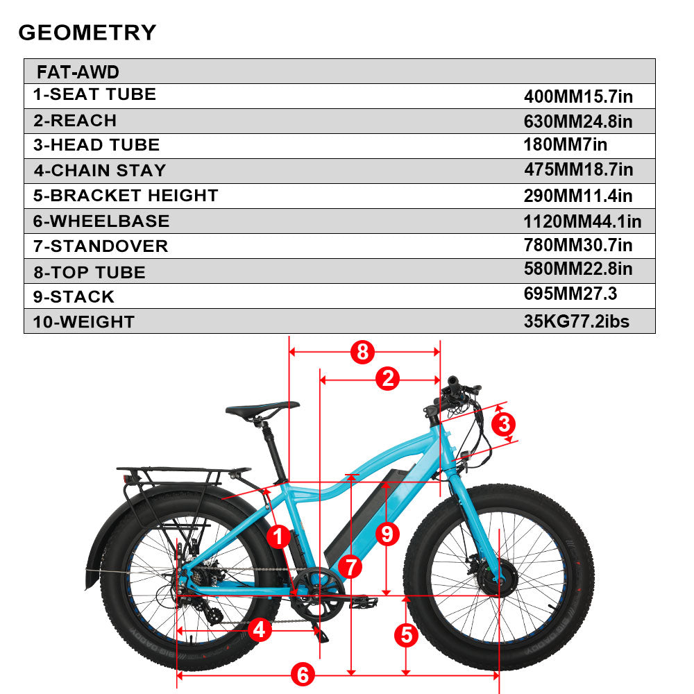 Eunorau FatAWD Mountain Hunting Electric Bike specs