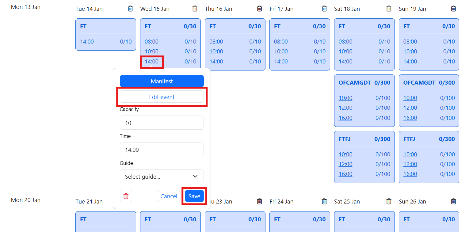 Modify specific time slots as needed.