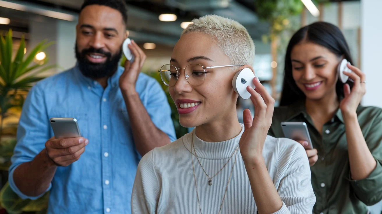 A graphic showcasing diverse users utilizing voice search technology, highlighting the importance of accessibility and user experience.