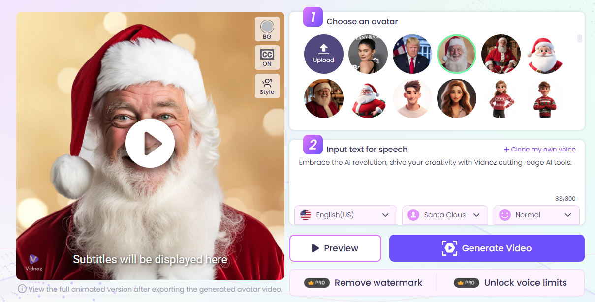 Vidnoz AI Talking Head - Personalised Santa Talking Head Messages