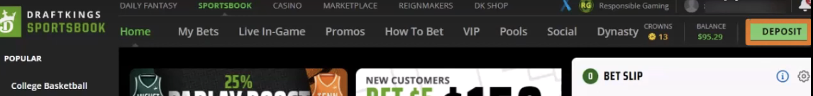 How to make a deposit at DraftKings Sportsbook.