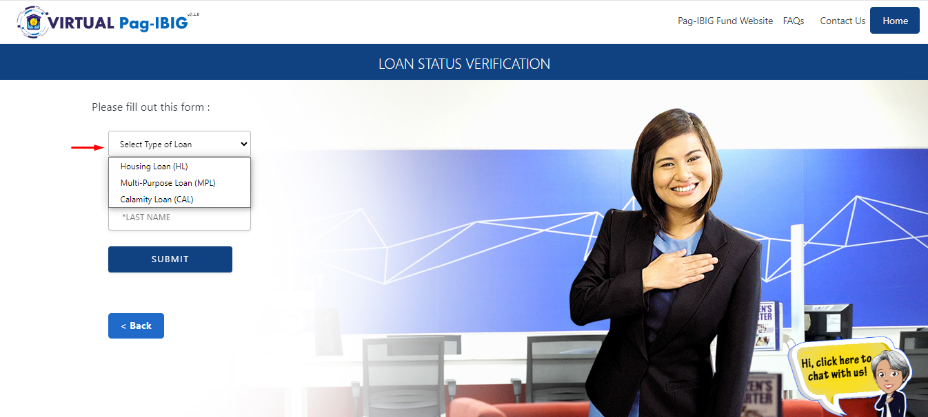 select type of loan on loan status verification fill out form