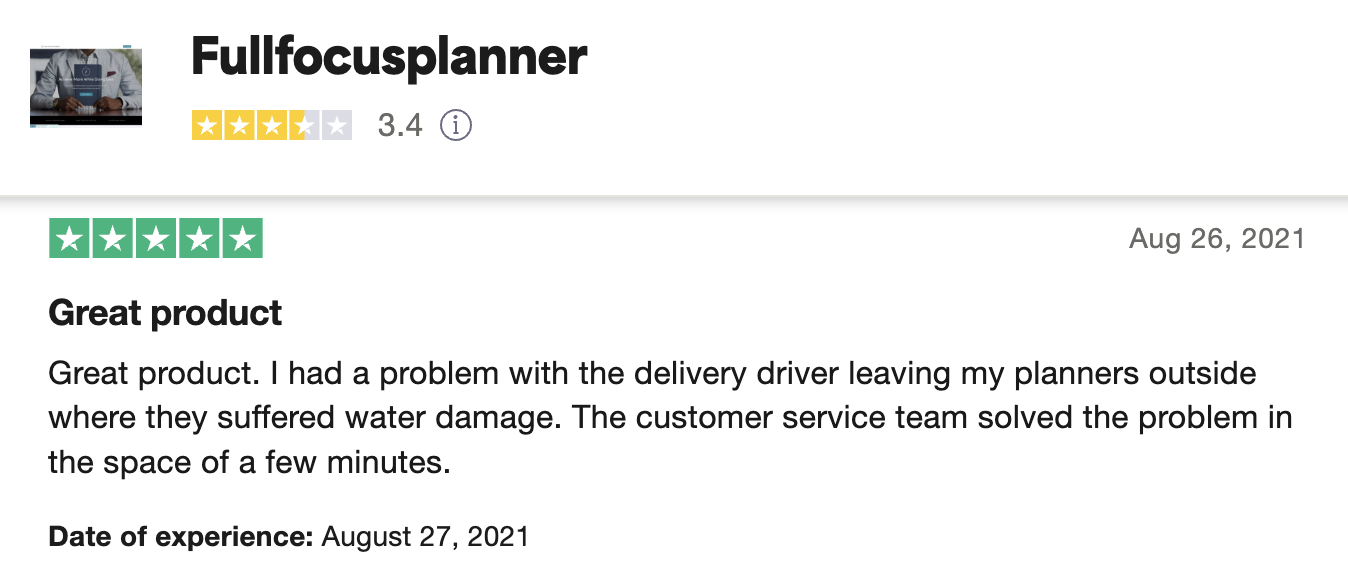 Full Focus Planner on Trustpilot
