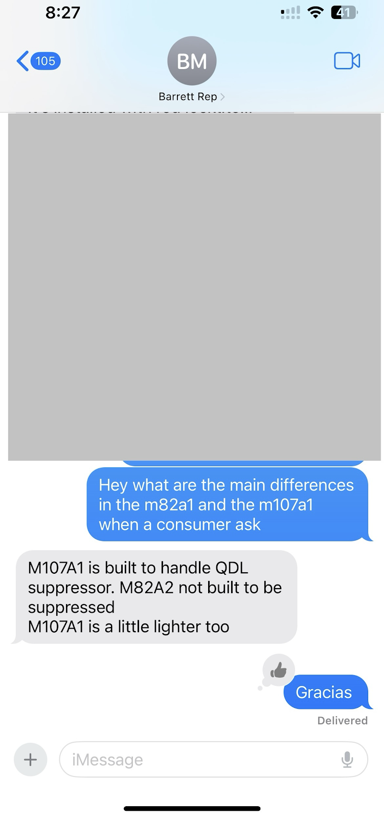 text message with Barrett Rep