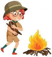 Premium Vector | Cute girl scout cartoon character making fire