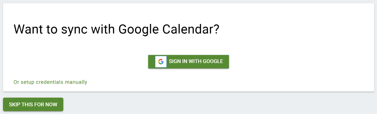 Screen displays the step to sync with Google Calendar