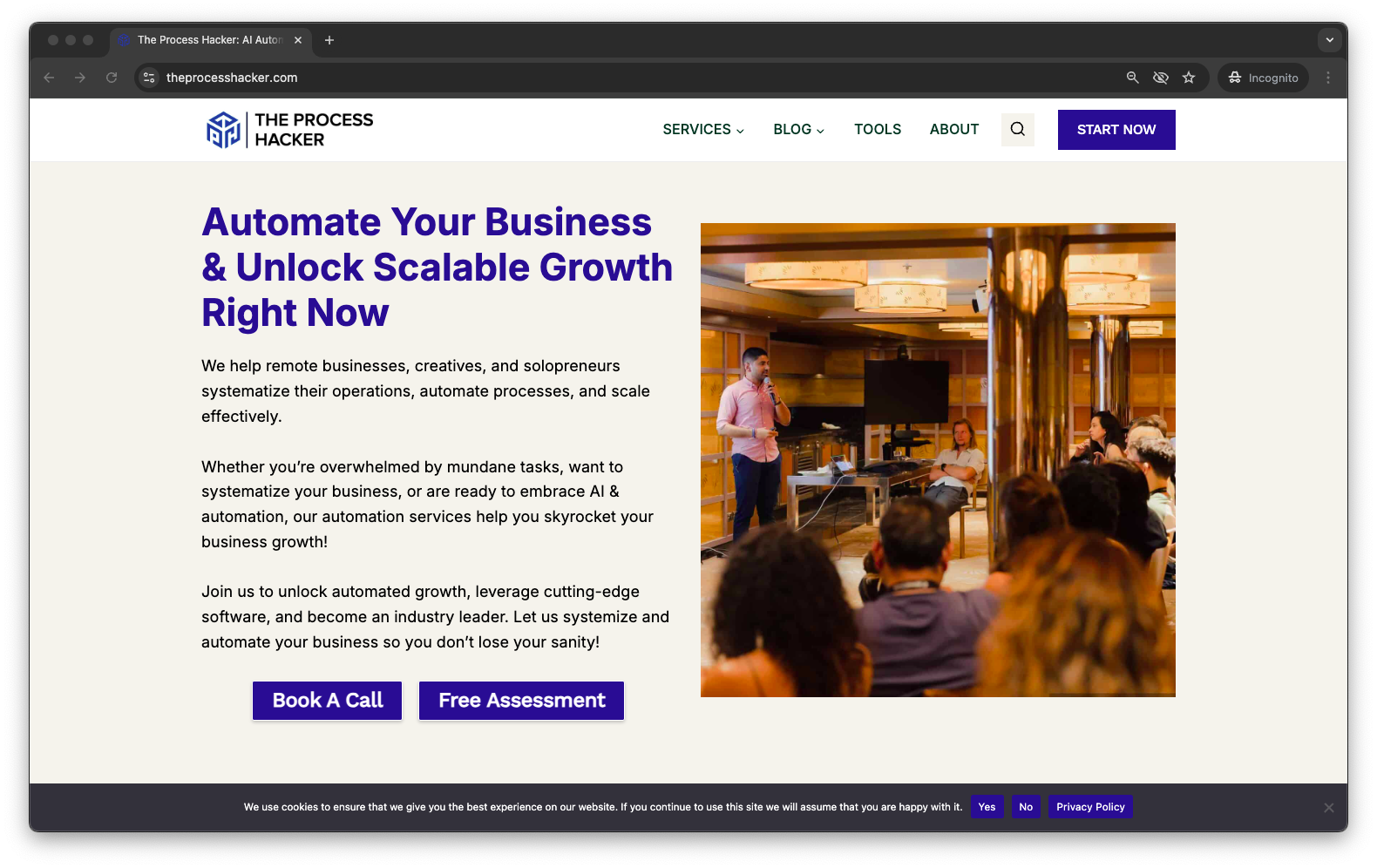 The Process Hacker Website with the words "Automate Your Business & Unlock Scalable Growth Right Now"