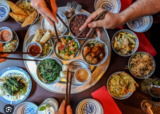 Different Asian cuisines on display.