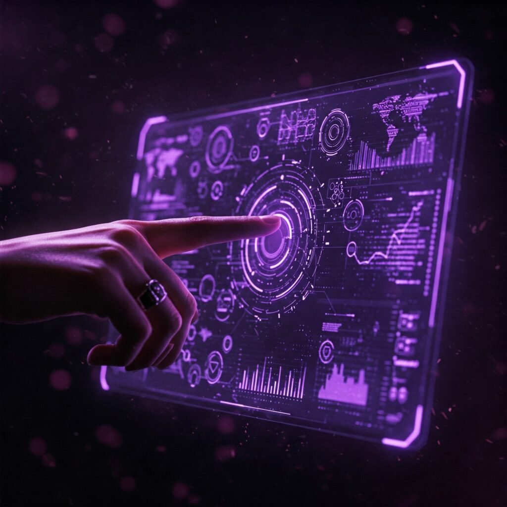 Hand interacting with a digital dashboard featuring charts and graphs powered by data visualization tools