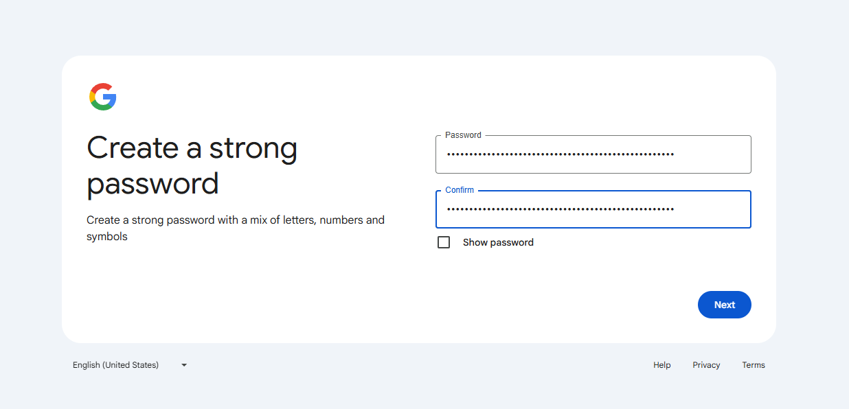 setting up google password