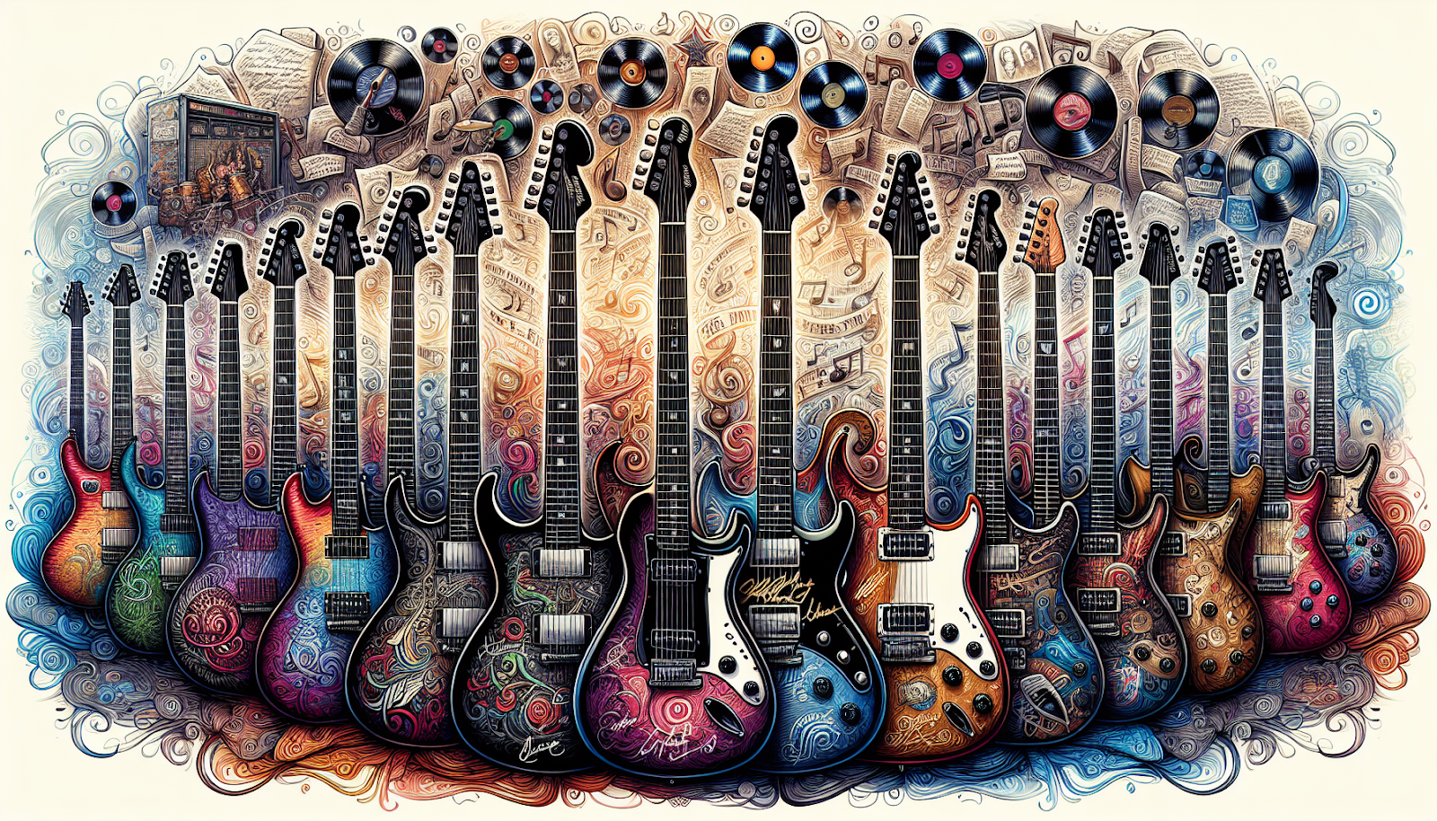 An artistic representation of exclusive signed Bruce Springsteen guitars.