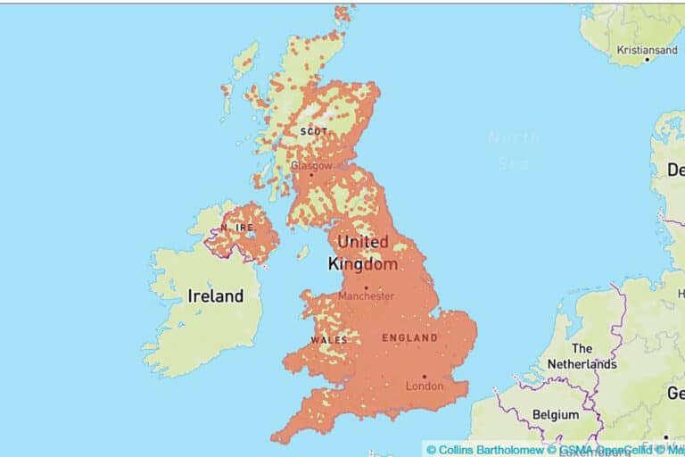 Map of EE coverage in the UK. Source: GSMA