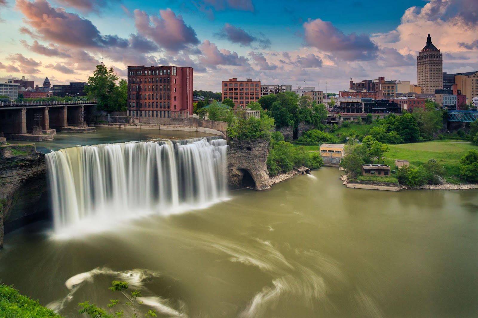 river waterfall city