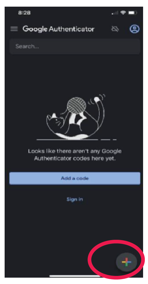 Ascreenshot of Google Authenticator screen for the “Plus” sign in the lower right corner