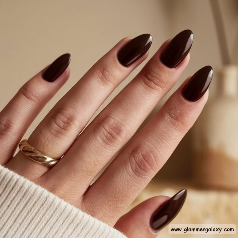 Almond Shaped Nails having Rich Dark Browns