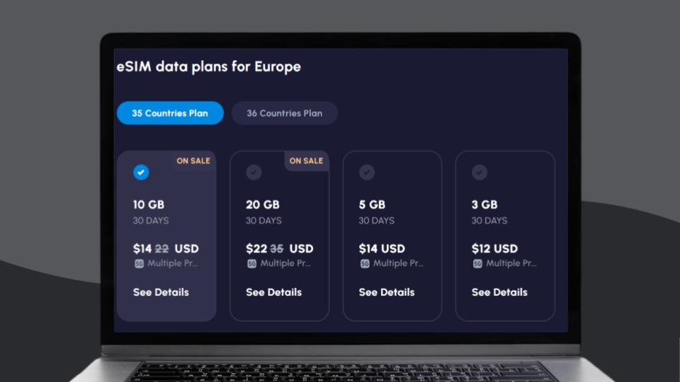 The pricing of eSIM data plans for Europe offered by Nomad