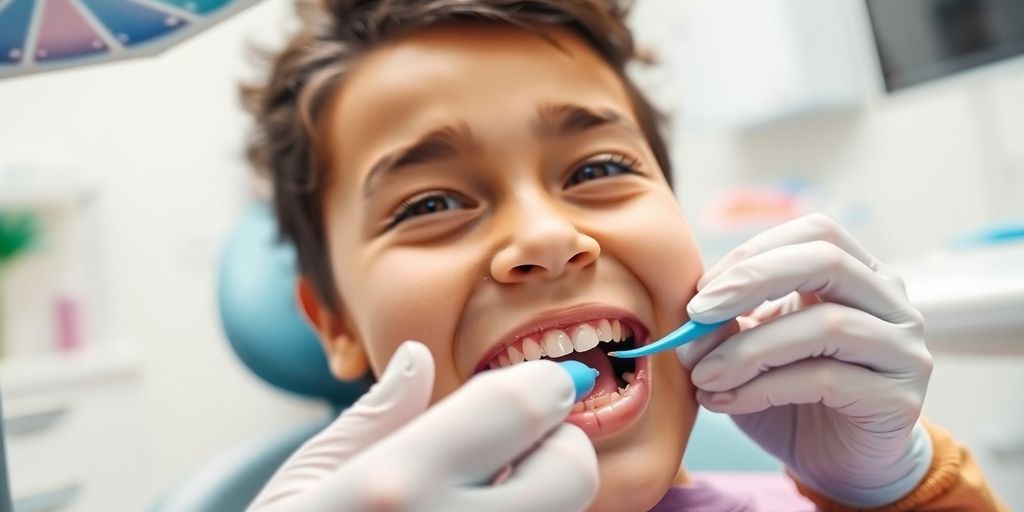 Child receiving a dental check-up in a friendly office.