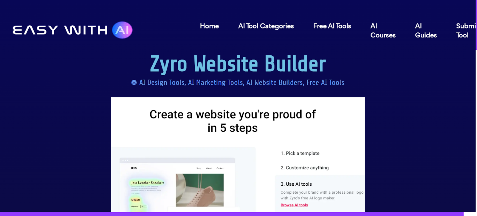a screenshot of zyro ai builder