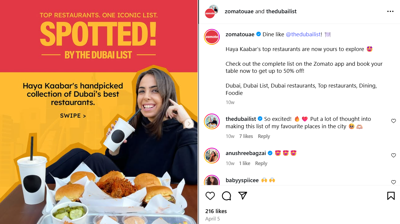 Zomato's collaboration with influencers for culturalization