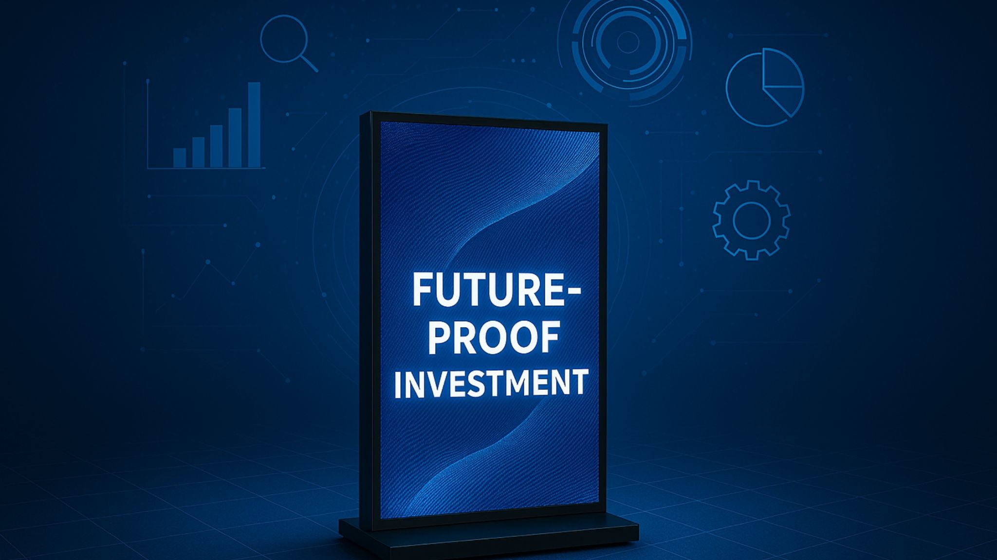 Future-proof your brand visibility with DAC Qatar – Innovative advertising company in Qatar Futuristic digital signage display by DAC Qatar, advertising company in Qatar offering future-proof investment in advertising solutions
