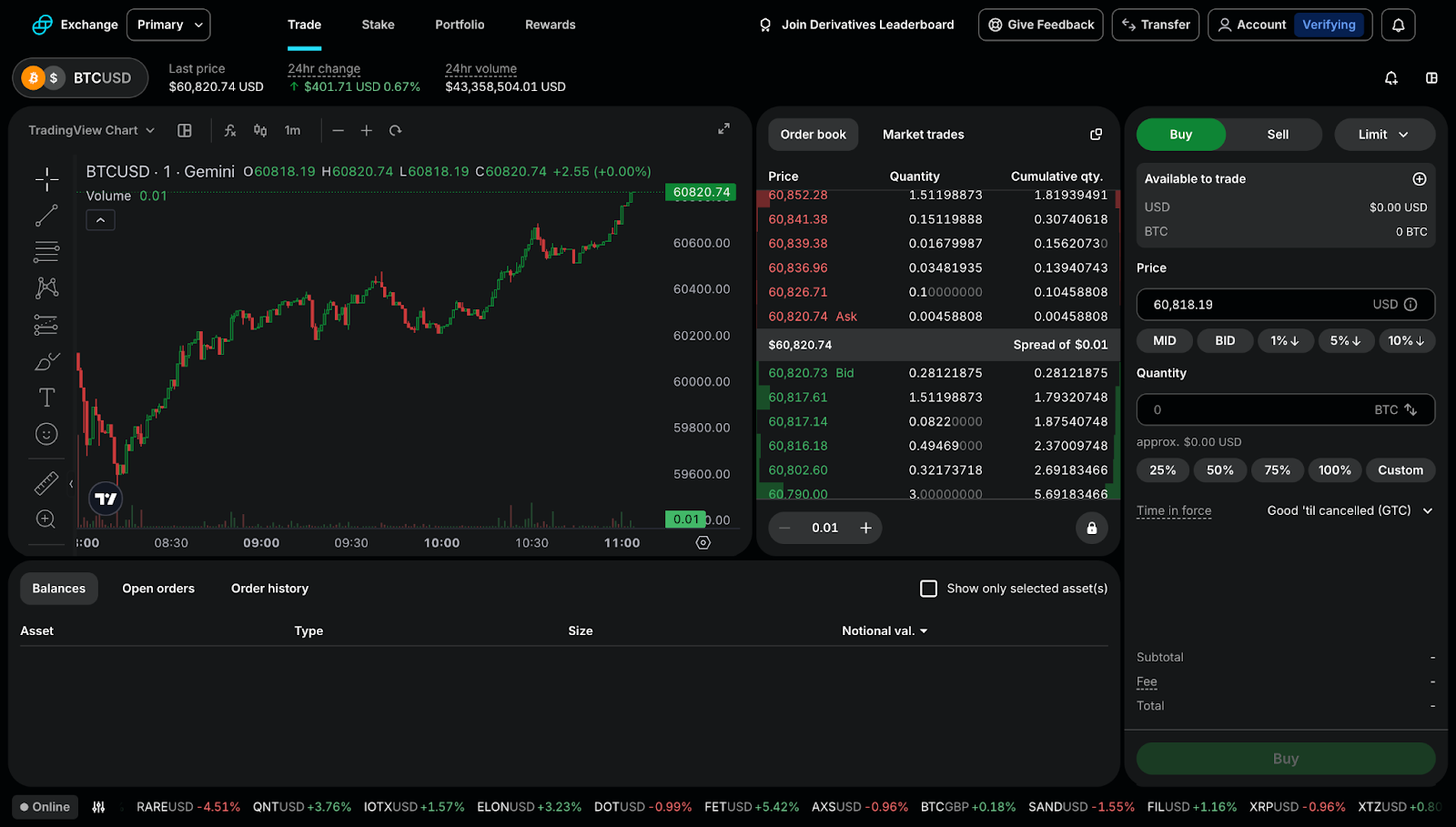 The ActiveTrader advanced user interface, for experienced traders.