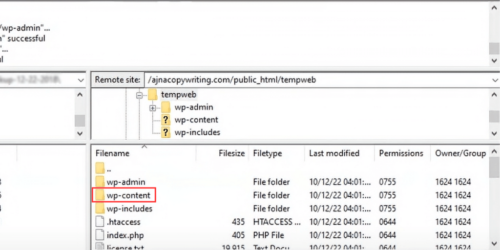 filezilla wp-content