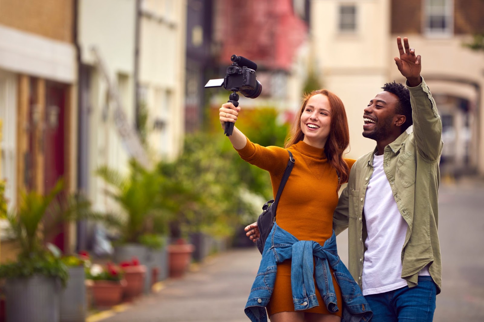 Influencer couple vlogging their trip