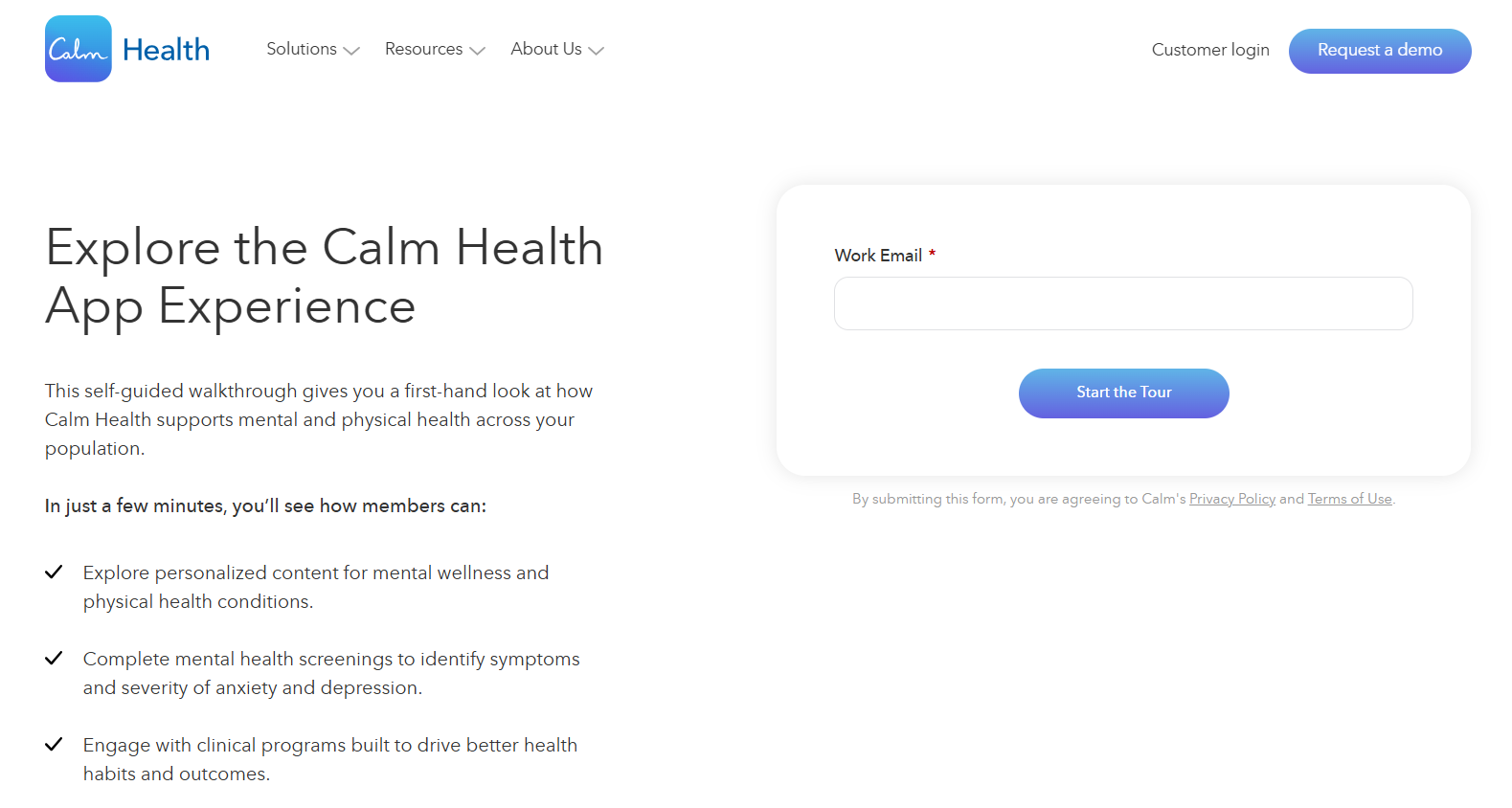 Calm Health’s account setup landing page shows a minimalistic design.