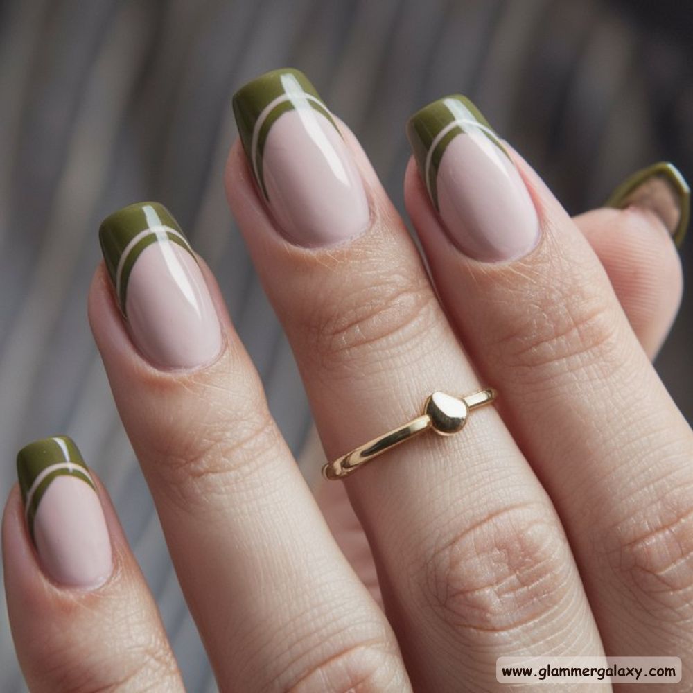 Olive green nails with Olive Green French Tips: A Twist on a Classic