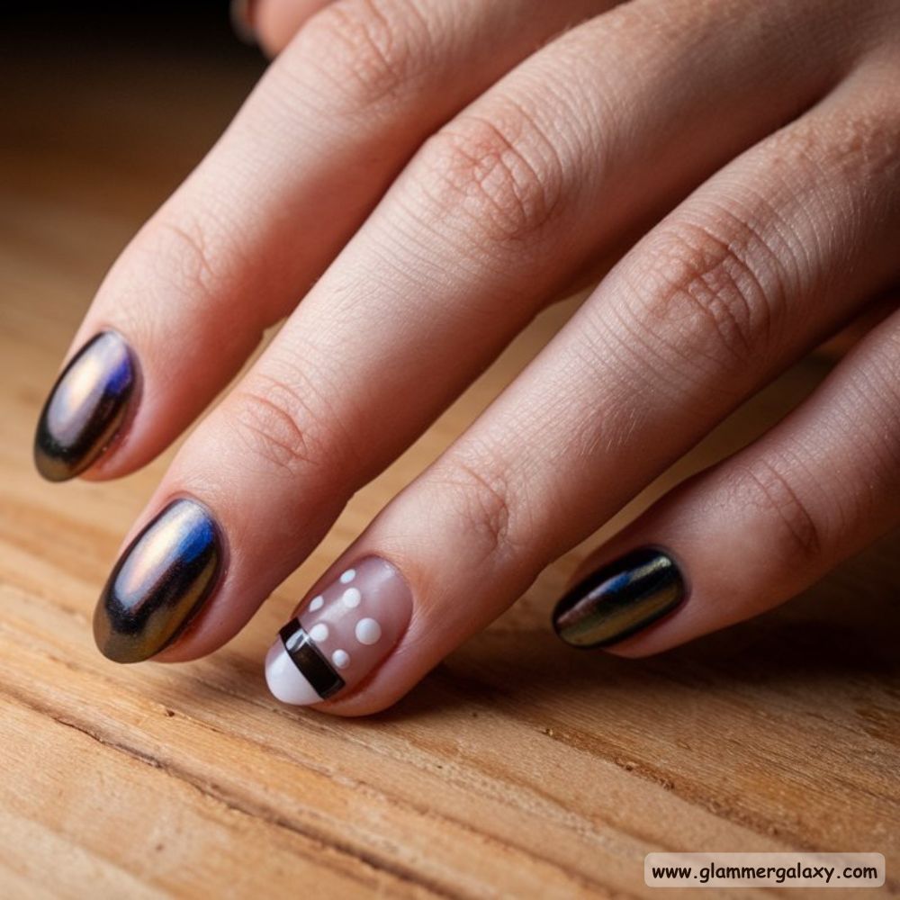 Black Fall Nails having Cat-Eye Drama
