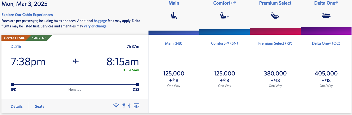JFK to DSS on Delta