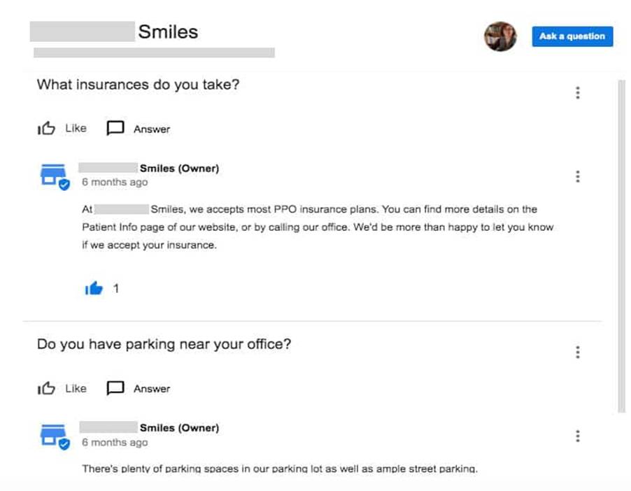 questions answered on a GMB profile