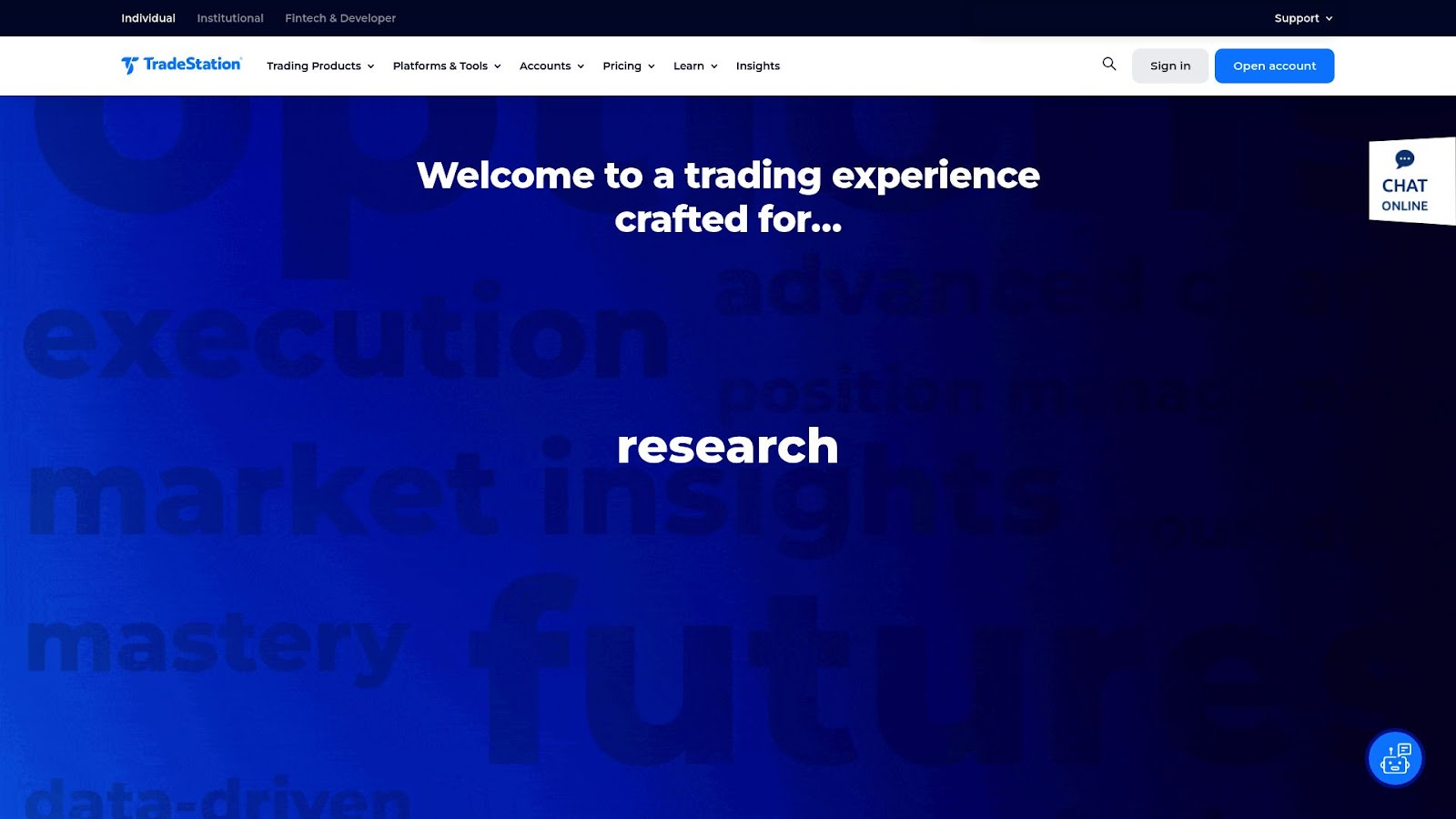 TradeStation's desktop platform showcasing advanced trading technology features