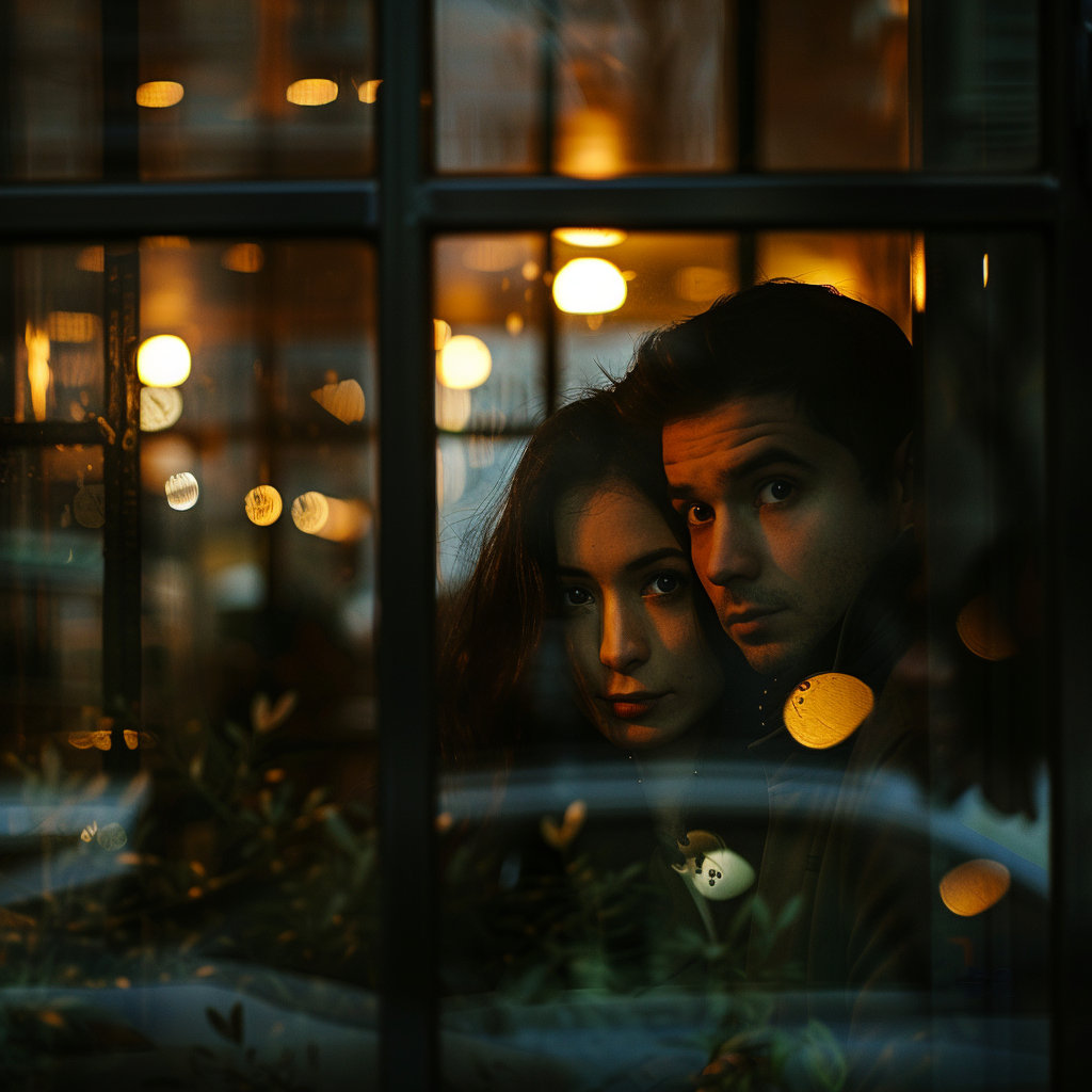 A couple peeking in through the windows | Source: Midjourney