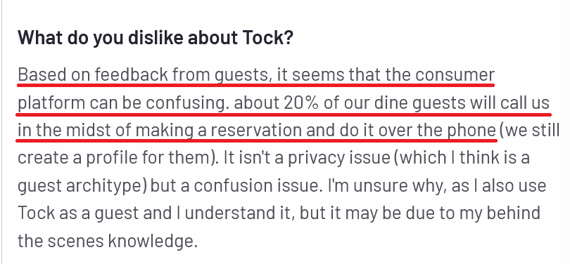Tock user review on G2
