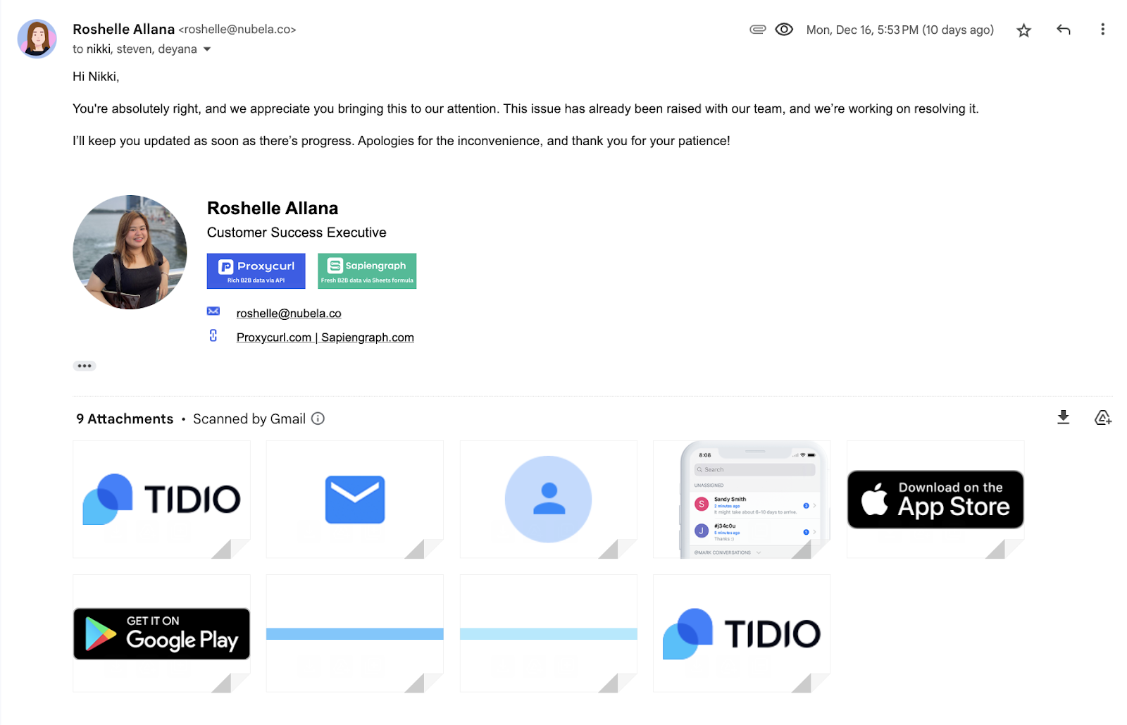 Tidio attaching their own assets and images to emails