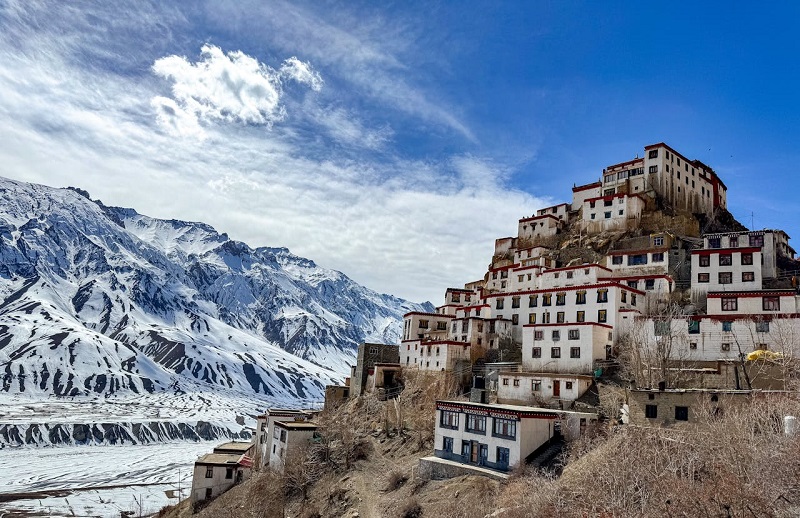 Majestic landscape of Spiti Valley, Himachal Pradesh, featuring barren mountains, ancient monasteries, and rugged terrain.