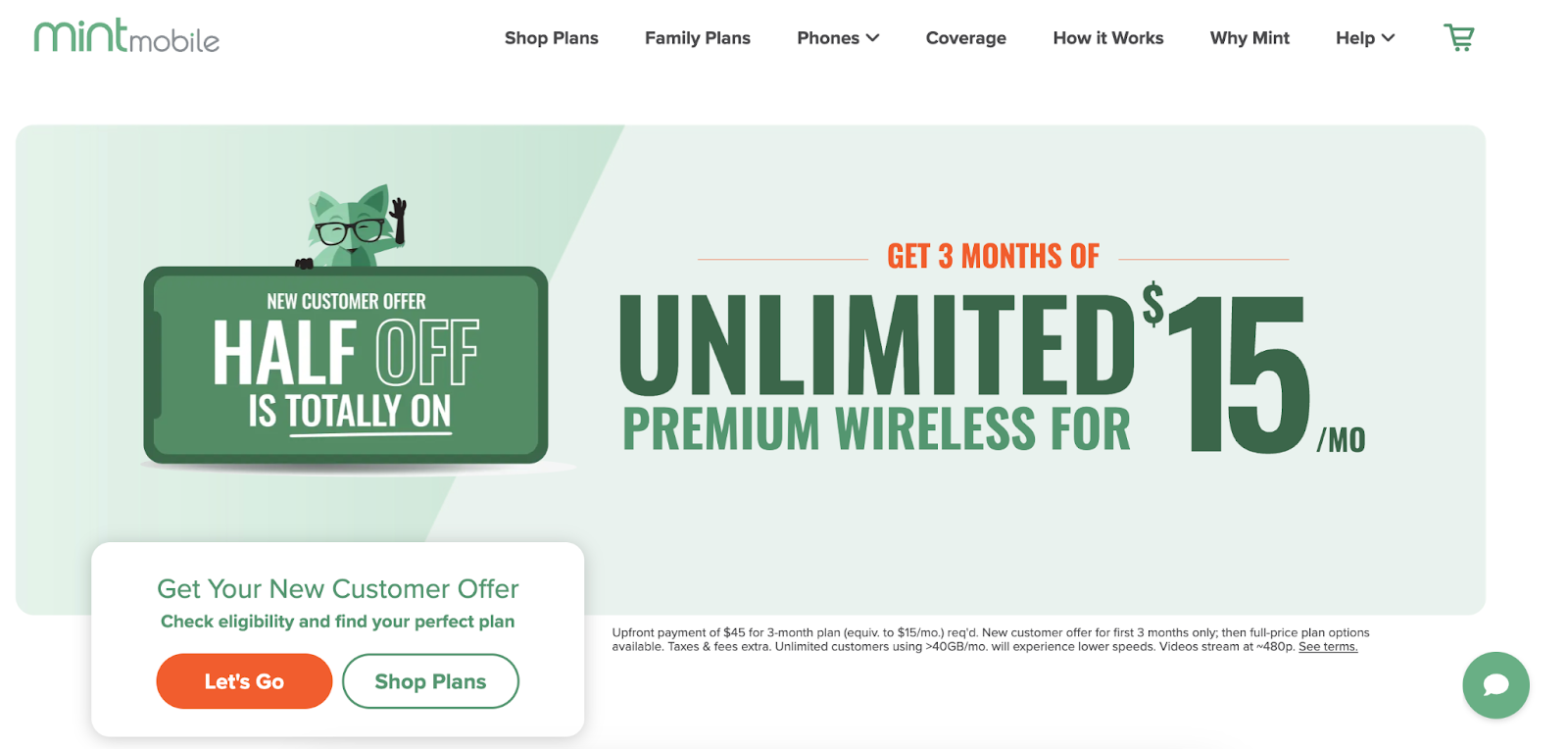 A screenshot of Mint Mobile's webpage