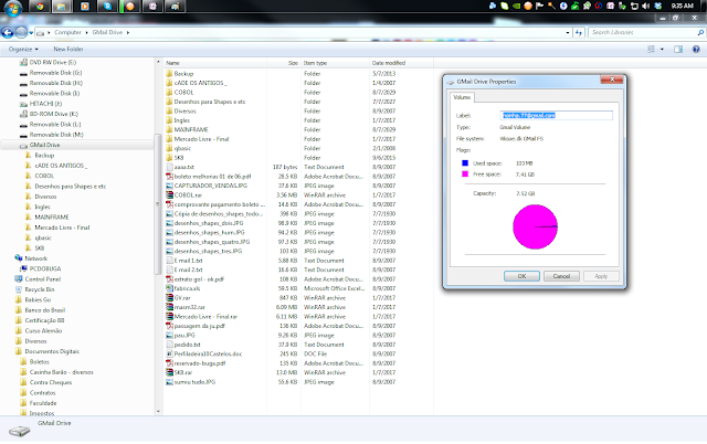 Vista do Gmail drive no Windows Explorer