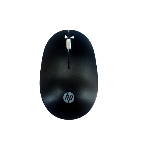 A black computer mouse with a white button

Description automatically generated