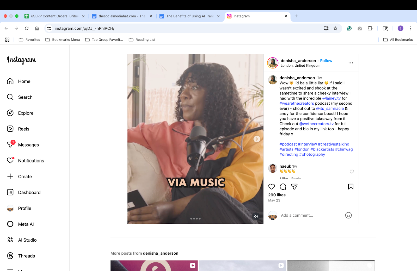 Instagram Reel of We Are The Creators podcast interview with Lainey TV
