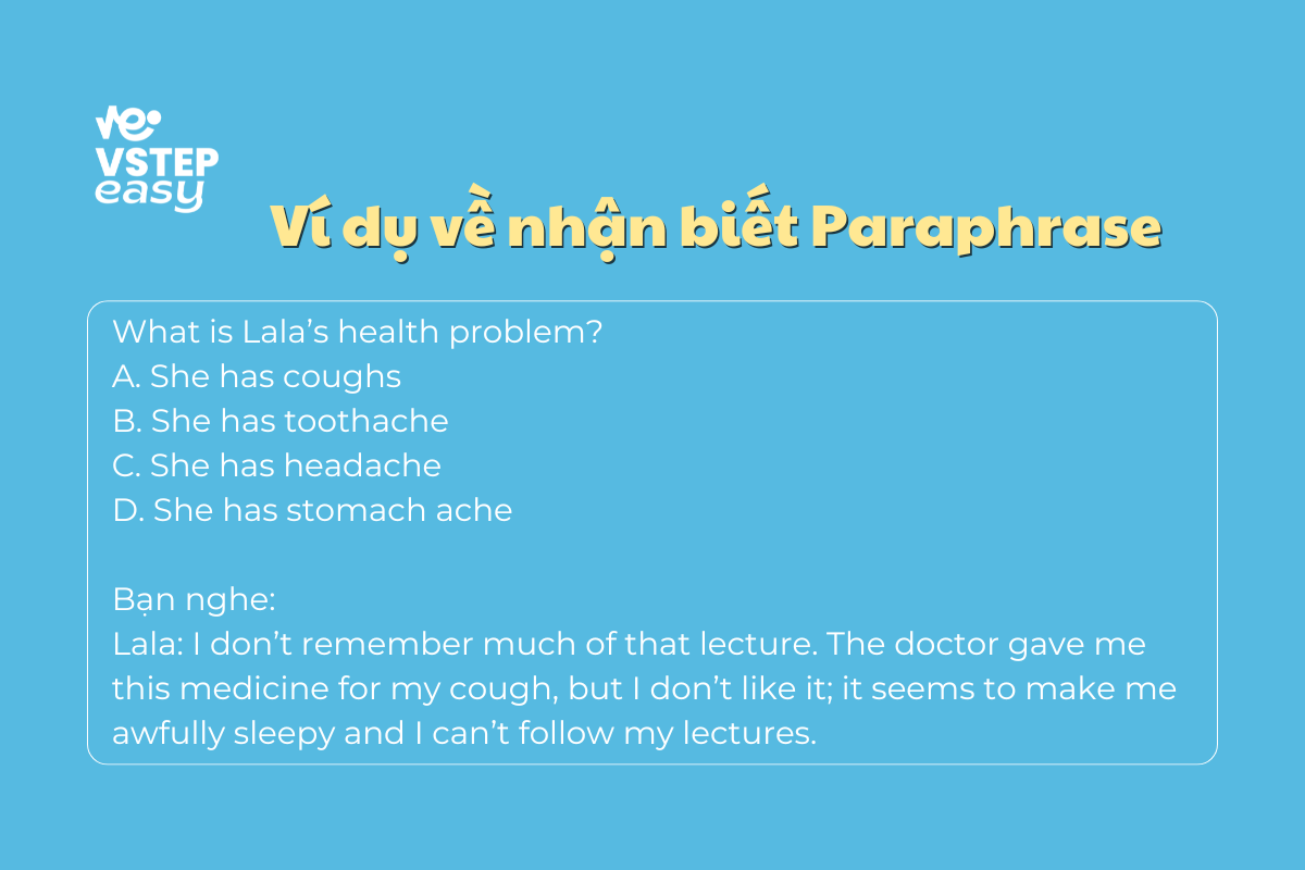 Ví dụ về dạng bài nhận biết paraphrase