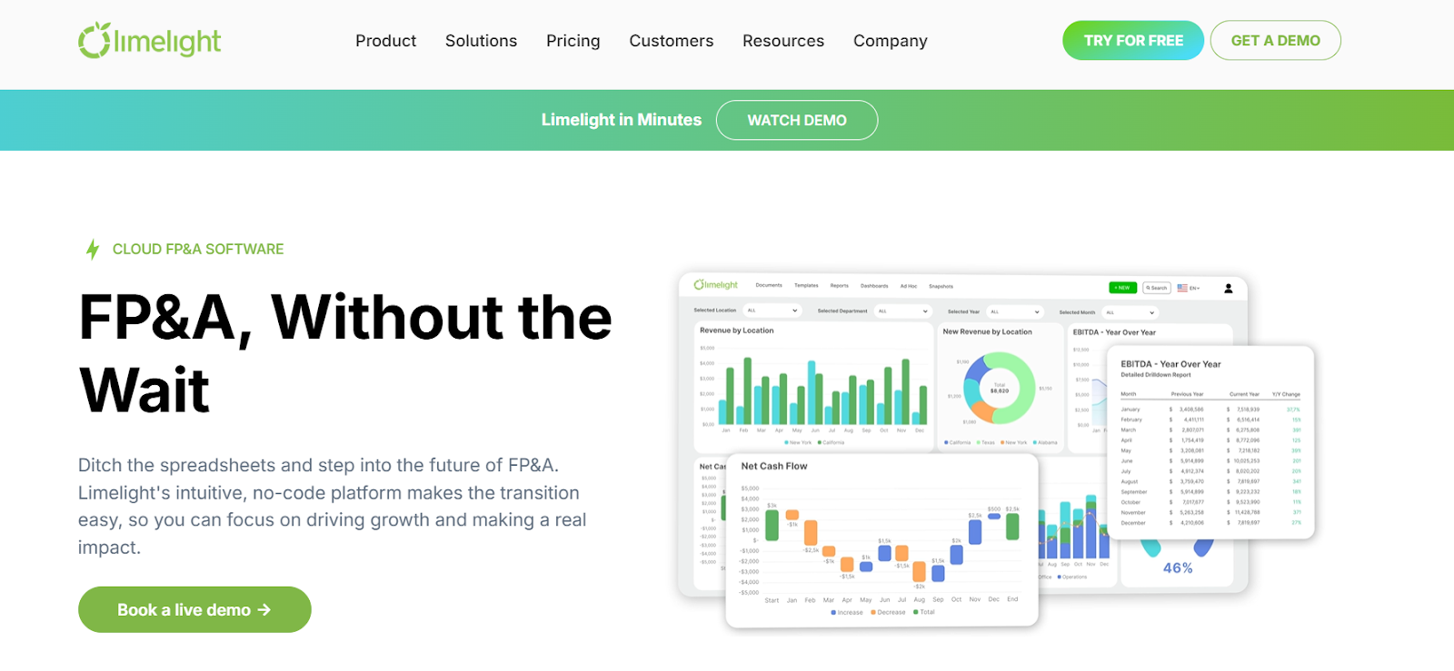 Screenshot of Limelight FP&A’s no-code, intuitive platform 