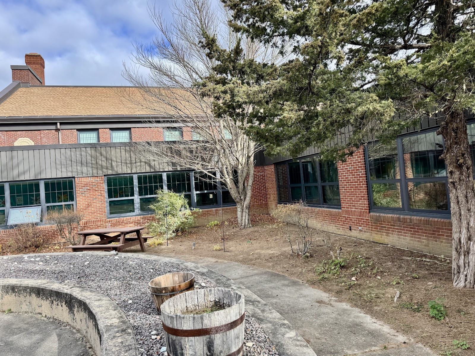 image of the AES courtyard that has been cleared from being overgrown